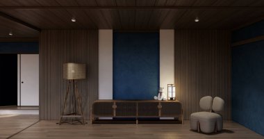 Cleaning room, Modern room empty blue wall on tiles floor.