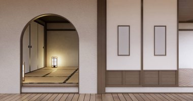 Muji tarzı, boş ahşap oda, Japon odasının içini temizlemek.,