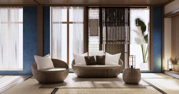 Minimalist interior ,Sofa furniture and plants, modern blue sky room design.