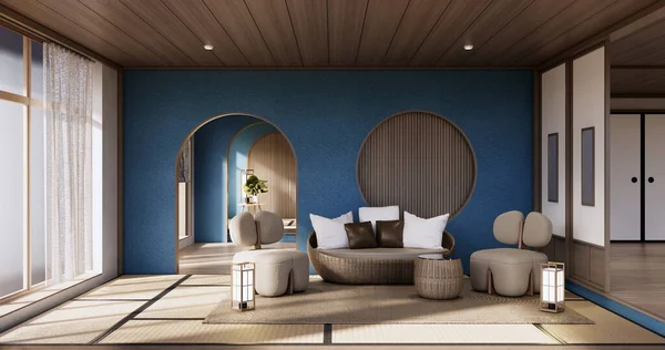 简约的室内设计 索法家具和植物 现代蓝天室内设计 — 图库照片