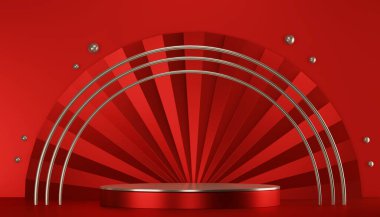 Red background and podium show cosmetic product geometric.