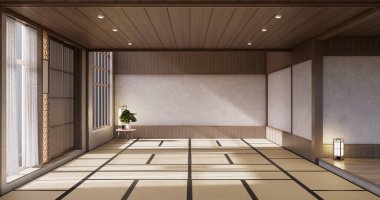 Muji tarzı, boş ahşap oda, Japon odasının içini temizlemek.,