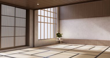 Muji tarzı, boş ahşap oda, Japon odasının içini temizlemek.,