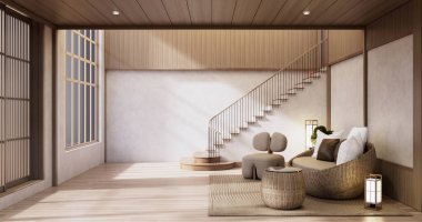 Modern room interior wabisabi style and sofa and decoration japanese.