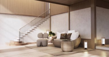 Modern room interior wabisabi style and sofa and decoration japanese.