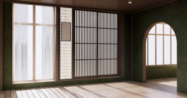 Boş - temiz yeşil modern oda Japon tarzı.