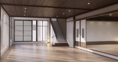 Muji tarzı, boş ahşap oda, Japon odasının içini temizlemek.,