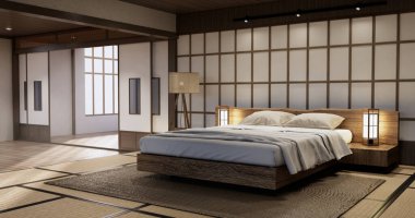 Modern peaceful Bedroom. japan style bedroom.