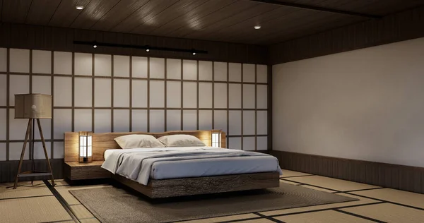 Modern Barışçıl Yatak Odası Japon Tarzı Yatak Odası — Stok fotoğraf