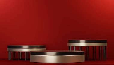 Red podium show cosmetic product geometric