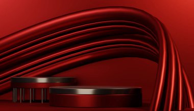 Red podium show cosmetic product geometric