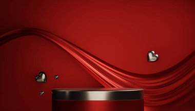 Red podium show cosmetic product geometric