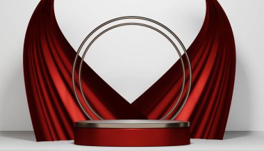 Red podium show cosmetic product geometric