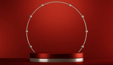 Red podium show cosmetic product geometric