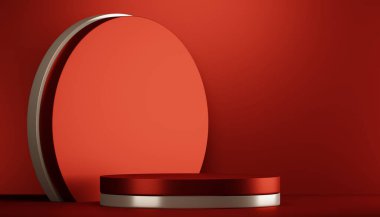 Red podium show cosmetic product geometric