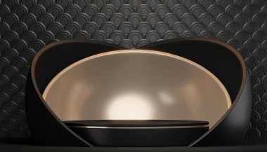 Fashion product background and stand black podium display with blank backdrops.