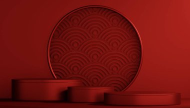 Red podium show cosmetic product geometric