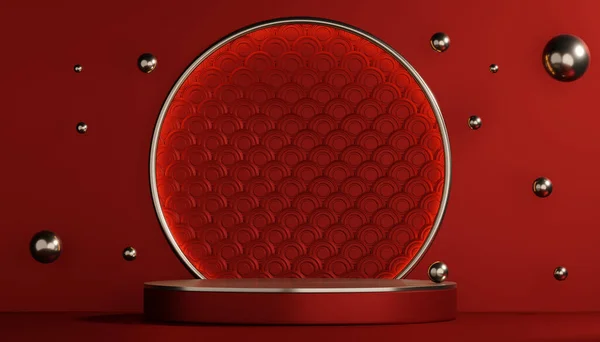 Red Podium Show Cosmetic Product Geometric —  Fotos de Stock