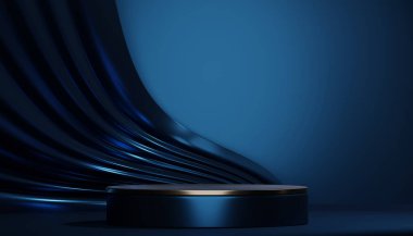 Koyu mavi geometrik arkaplan, Japon tarzı podyum mavisi konsept 3D görüntüleme