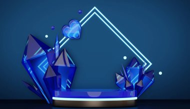 Koyu mavi geometrik arkaplan, Japon tarzı podyum mavisi konsept 3D görüntüleme