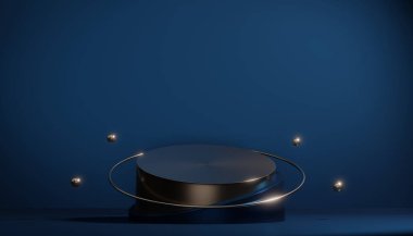 Koyu mavi geometrik arkaplan, Japon tarzı podyum mavisi konsept 3D görüntüleme
