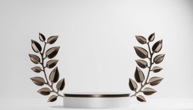 Soyut Podyum minimal geometrik beyaz ve altın 3D görüntüleme