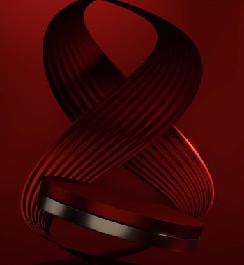 Red Podium for product display minimal geometric design.