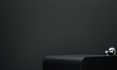 Fashion product background and stand black podium display with blank backdrops.