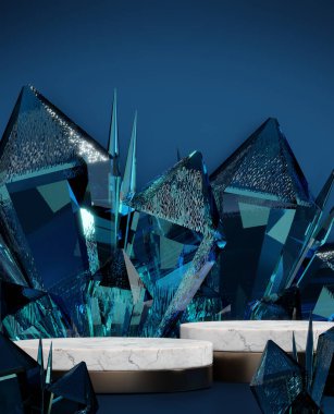 Mavi soyut geometrik arkaplan, Japon tarzı podyum mavisi konsept .