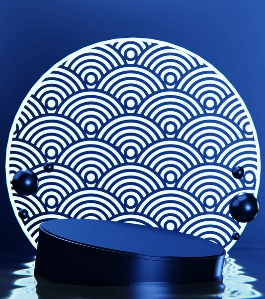 Blauw Abstracte Geometrische Achtergrond Japanse Stijl Podium Blauw Concept — Stockfoto