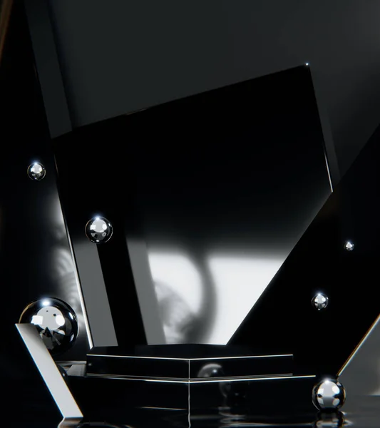 ファッション製品の背景と空白の背景と黒の表彰台のディスプレイを立つ — ストック写真