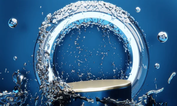Blauw Podium Waterdruppel Abstract Blauwe Achtergrond — Stockfoto
