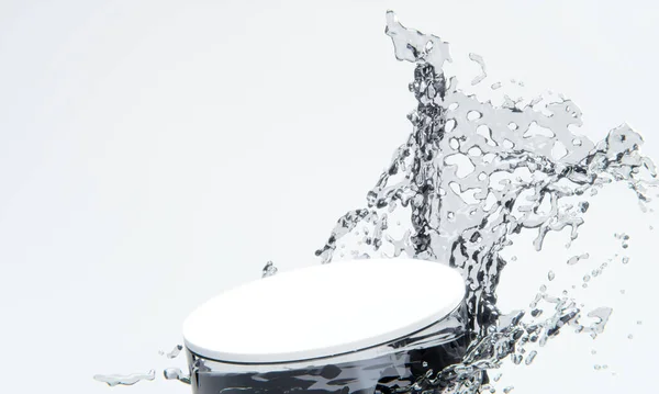 Wit Podium Water Spatten Witte Achtergrond — Stockfoto