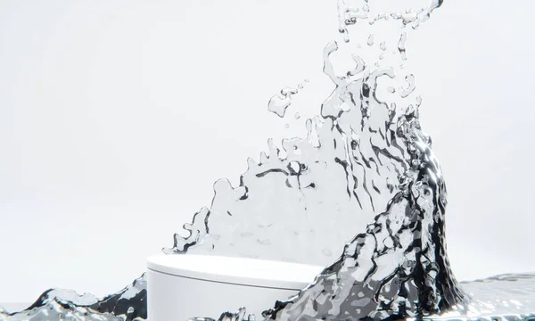 Wit Podium Water Spatten Witte Achtergrond — Stockfoto