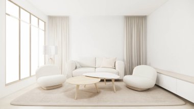 Muji minimalist, kanepe mobilyaları ve modern oda tasarımı 3D minimal.3D