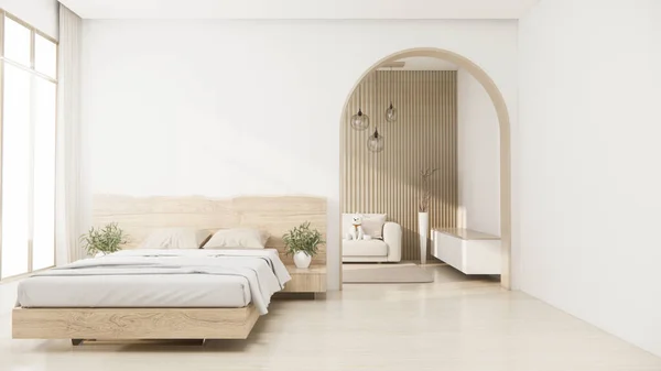 Gaya Minim Kamar Tidur Jepang Dinding Putih Modern Dan Lantai — Stok Foto