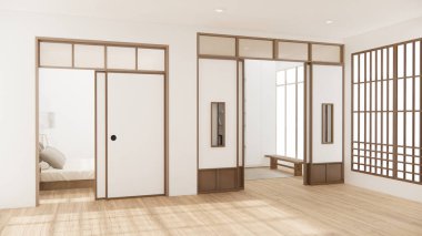 Mimari ve iç mekan kavramı. Boş oda ve ahşap paneller. Arka plan 3 boyutlu resimleme.