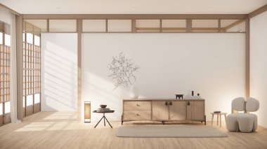 Televizyon iç mimarisi için minimal dolap, 3D görüntüleme