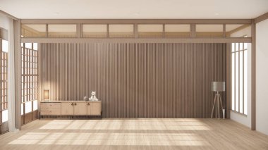 Minimal cabinet for tv interior wall mockup,3d rendering
