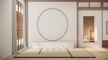 Minimal cabinet for tv interior wall mockup,3d rendering