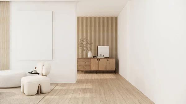 Muji Minimalist Sofa Furniture Modern Room Design Minimal Rendering — Stock Photo, Image