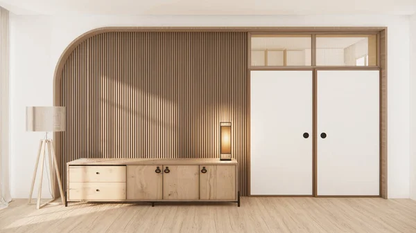 Sala Estar Armário Design Minimalista Muji Style Renderização — Fotografia de Stock