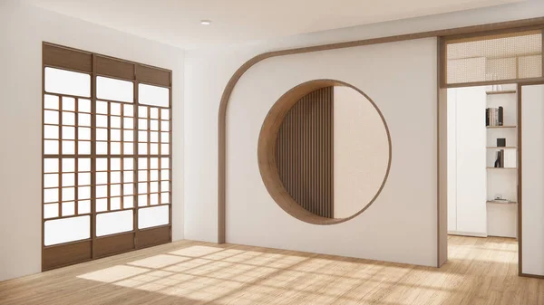Yatak Odası Japon Tarzı Modern Beyaz Duvar Ahşap Zemin Oda — Stok fotoğraf