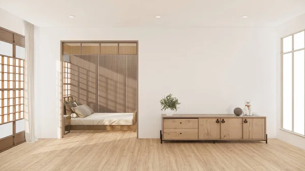 Ruang Tamu Kabinet Minimalis Desain Muji Style Rendering — Stok Foto