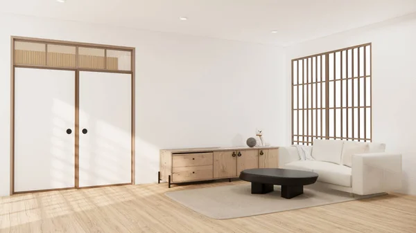 Muji Minimalis Furnitur Sofa Dan Desain Ruangan Modern Minimal Rendering — Stok Foto