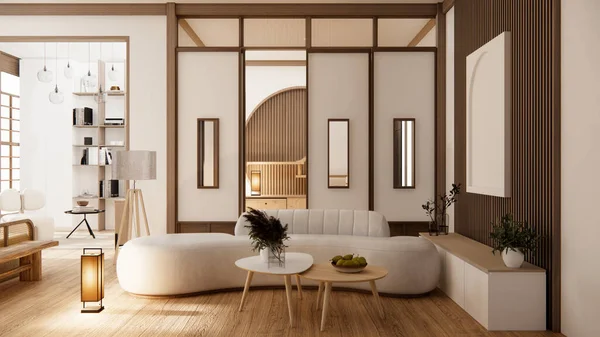 Sofá Muebles Maqueta Moderna Habitación Diseño Mínimo Renderizado — Foto de Stock