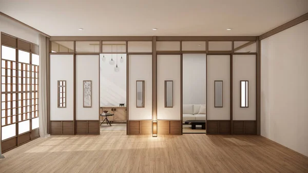 Gaya Muji Ruang Kayu Kosong Membersihkan Interior Ruang Japandi Render — Stok Foto