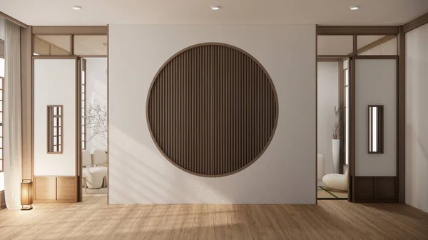 Gaya Muji Ruang Kayu Kosong Membersihkan Interior Ruang Japandi Render — Stok Foto