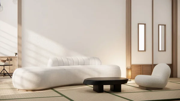 Sofá Muebles Maqueta Moderna Habitación Diseño Mínimo Renderizado —  Fotos de Stock