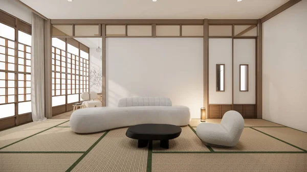 Furnitur Sofa Dan Mockup Desain Kamar Modern Minimal Rendering — Stok Foto